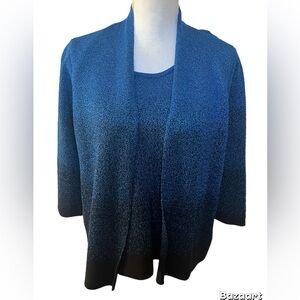 Alfred Dunner Top Size PXL Black/blue 3:4 Sleeve Shimmery Attached Shell